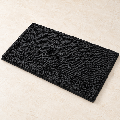 Black chenille doorway mat, 60 × 90 cm